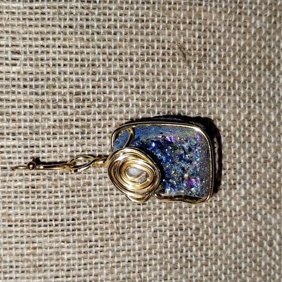 Druzy Titanium Quartz wire wrap Necklace - Picture 1 of 7